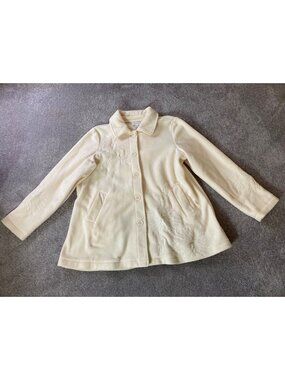Susan Graver Cream Embroidered Button-Front Jacket Womens Coat Large